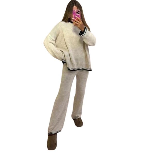 Women's Ladies Knitted Stitched Wide Leg 2PCS Co-ord Suit Sweater Loungewear Set UK 8-16 Womenswear Overalls Comfort Long Sleeve Basic Casual