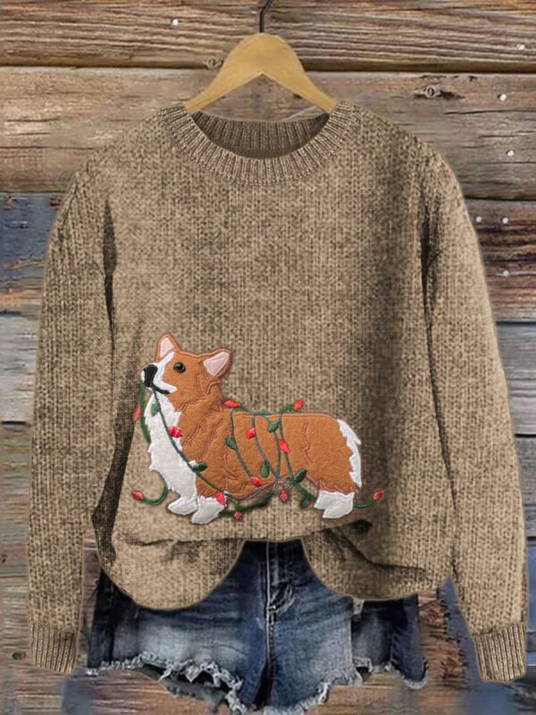 Funny Christmas Corgi Dog Embroidered Cozy Sweater